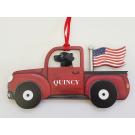 Red Truck Dog Breed Ornament with USA Flag