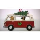 Holiday Houndswagen Bus Dog Breed Ornament featuring two dogs