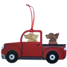 Red Truck Dog Breed Ornament featuring two dogs